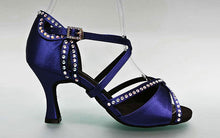 Chaussure de danse de salon bleu violet avec strass en cristal sur la tige et le talon