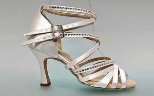 Chaussures de danse de salon en satin blanc cassé avec strass en cristal