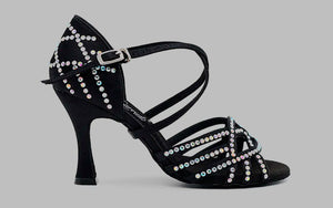 Chaussure de danse de salon noire avec strass en cristal sur la tige et le talon
