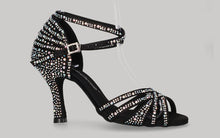 Chaussure de danse de salon noire avec plusieurs strass en cristal