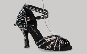 Chaussure de danse de salon noire avec plusieurs strass en cristal