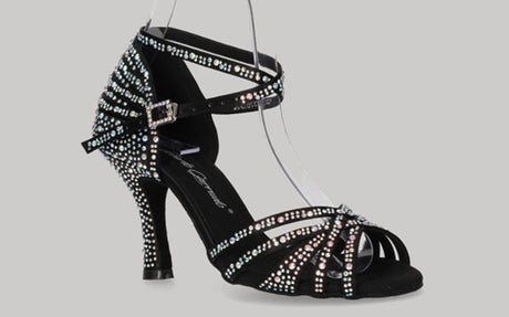 Chaussure de danse de salon noire avec plusieurs strass en cristal