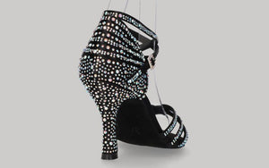 Chaussure de danse de salon noire avec plusieurs strass en cristal
