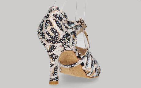 Chaussure de danse de salon à imprimé léopard avec strass en cristal