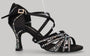 Black ballroom dance shoe with multiple crystal rhinestones on the vamp and heel
