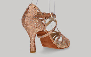 Chaussure de danse de salon couleur champagne avec plusieurs strass en cristal