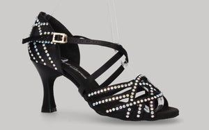 Chaussure de danse de salon noire avec strass en cristal sur la tige et le talon
