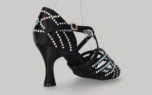 Chaussure de danse de salon noire avec strass en cristal sur la tige et le talon