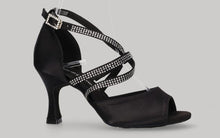 Chaussures de danse de salon noires avec strass en cristal sur bracelets