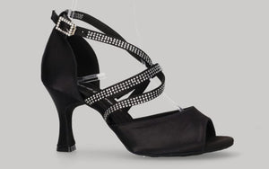 Chaussures de danse de salon noires avec strass en cristal sur bracelets