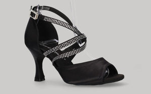 Chaussures de danse de salon noires avec strass en cristal sur bracelets