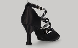 Chaussures de danse de salon noires avec strass en cristal sur bracelets