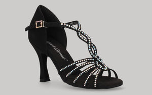 Chaussure de danse de salon en daim noir avec strass en cristal sur les brides et la tige