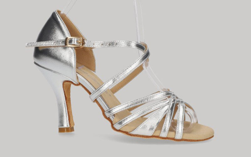 Chaussure de danse de salon à brides croisées en PU argenté