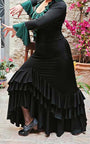 Jupe flamenco noire à 3 volants, cintrée aux hanches
