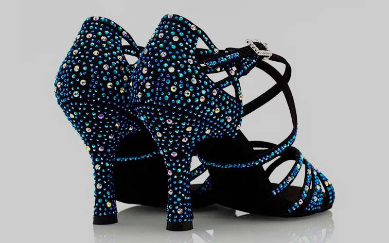 Chaussure de danse de salon noire avec strass multicolores