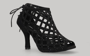 Chaussure de danse de salon noire ajourée avec fermeture éclair au talon