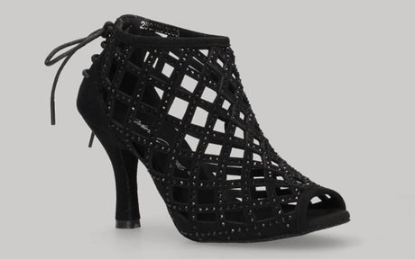 Chaussure de danse de salon noire ajourée avec fermeture éclair au talon