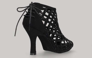 Chaussure de danse de salon noire ajourée avec fermeture éclair au talon