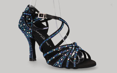 Chaussure de danse de salon noire avec strass multicolores