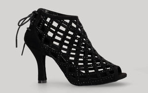 Chaussure de danse de salon noire ajourée avec fermeture éclair au talon