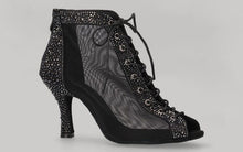 Botte de danse de salon noire à lacets avec strass en cristal sur la tige et le talon