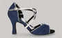 Blue denim ballroom dance shoe with silver crisscross straps