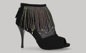Bottines noires pour danse de salon et tango avec franges en strass