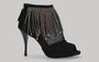 Black ankle boot style shoe for ballroom and tango dancing with rhinestone fringe