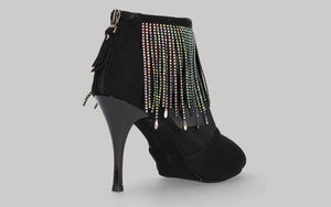 Bottines noires pour danse de salon et tango avec franges en strass