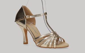Chaussure de danse de salon avec bride centrale sur le cou-de-pied, couleur or