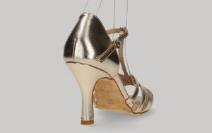 Chaussure de danse de salon avec bride centrale sur le cou-de-pied, couleur or