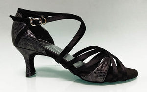 Chaussure de danse de salon combinée noire et fantaisie