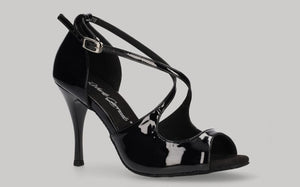 Chaussures de danse de salon et de tango en cuir verni noir