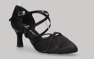 Chaussures de danse latine et de salon à bout fermé en satin noir