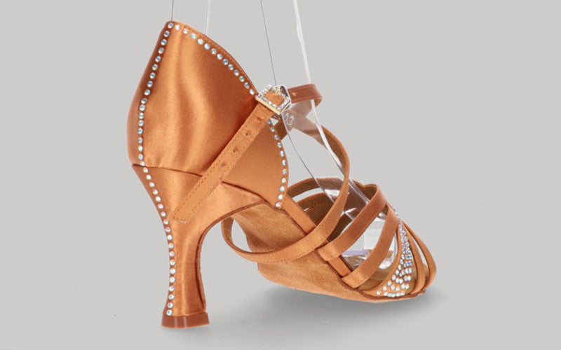 Chaussure de danse de salon en bronze avec strass sur la tige et le talon
