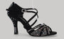 Black suede ballroom dance shoe with multiple crystal rhinestones