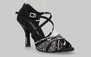 Chaussure de danse de salon en daim noir avec plusieurs strass en cristal