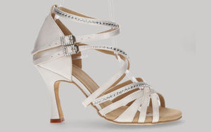 Chaussures de danse de salon en satin blanc cassé avec strass en cristal