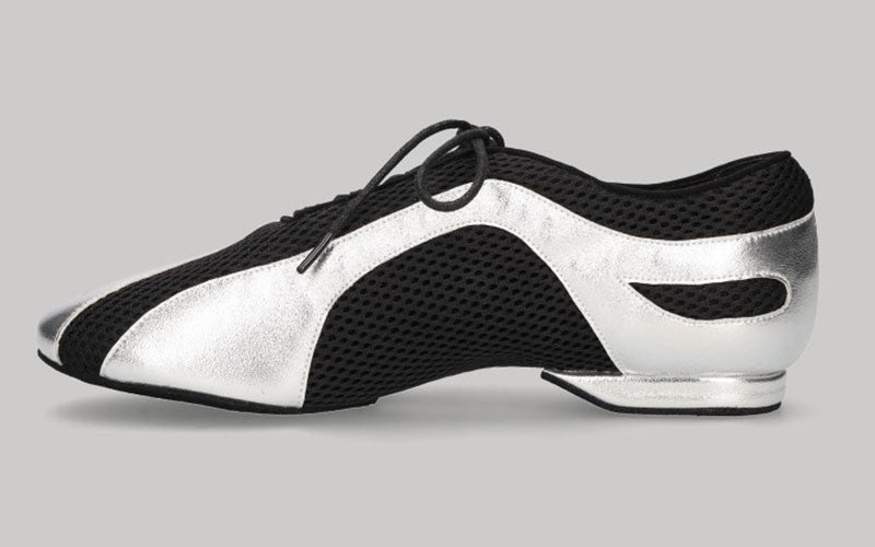 Chaussures de danse latine et de salon pour homme avec lacets noirs et argentés