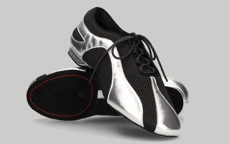 Chaussures de danse latine et de salon pour homme avec lacets noirs et argentés
