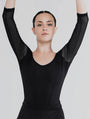 Black microfiber bodysuit with 3/4 sleeves