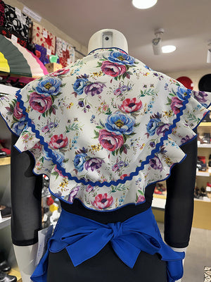 Conjunto Delantal y Mantoncillo Flamenco Azul y Blanco con Flores
