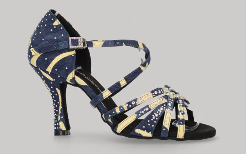 Chaussure de danse de salon en tissu denim imprimé avec strass en cristal