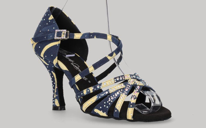 Chaussure de danse de salon en tissu denim imprimé avec strass en cristal
