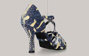Chaussure de danse de salon en tissu denim imprimé avec strass en cristal
