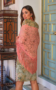 Coral Red Lace Shawl with Fringes