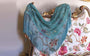 Aqua green lace shawl with fringe
