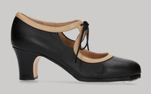 Zapato de Baile Flamenco Profesional Piel Negro y Beige Con Cordones