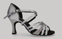 Silver ballroom dance shoe with crystal rhinestones on the vamp and heel